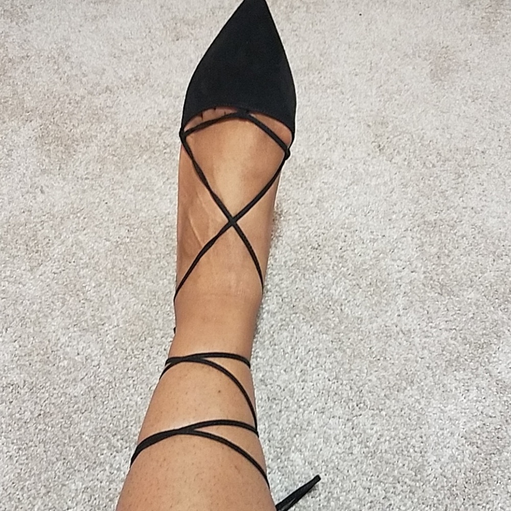 Black kitten heel lace up shoe